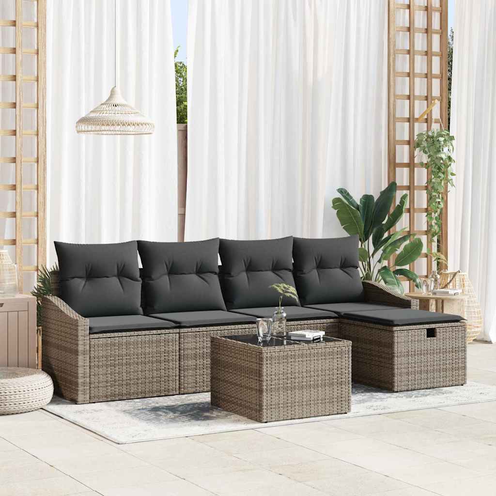 vidaXL Bankstel met kussen 6 pcs poly rattan
