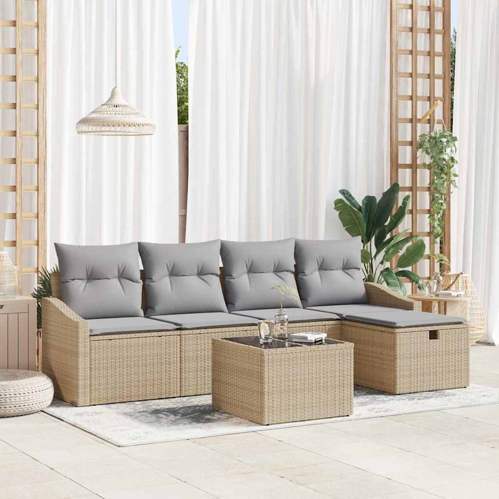 vidaXL Bankstel met kussen 6 pcs poly rattan