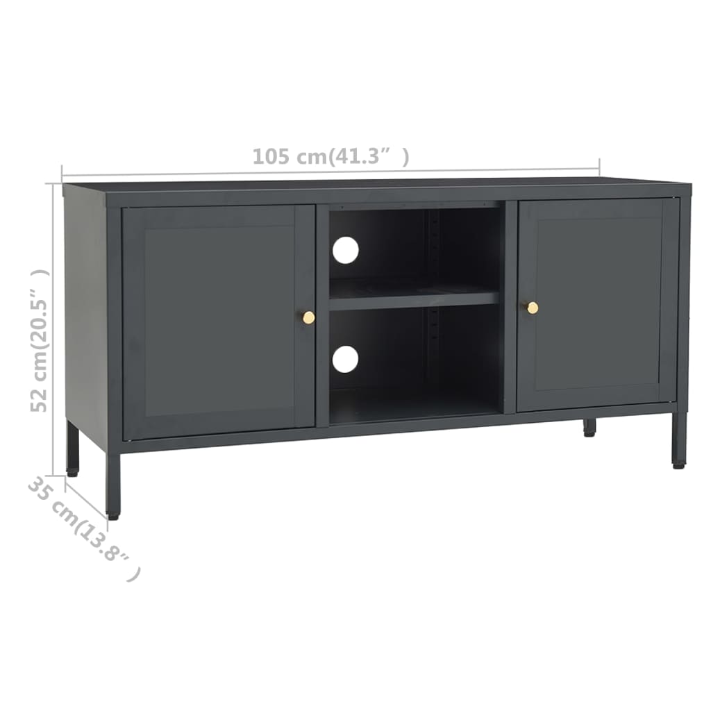 vidaXL TV Cabinet 105x35x52 cm Steel and Glass Black