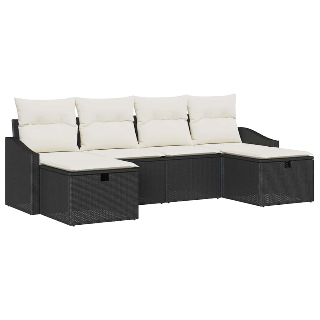 vidaXL Bankstel met kussen 6 pcs poly rattan