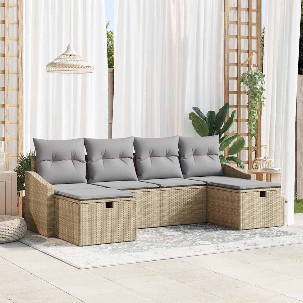 vidaXL Bankstel met kussen 6 pcs poly rattan