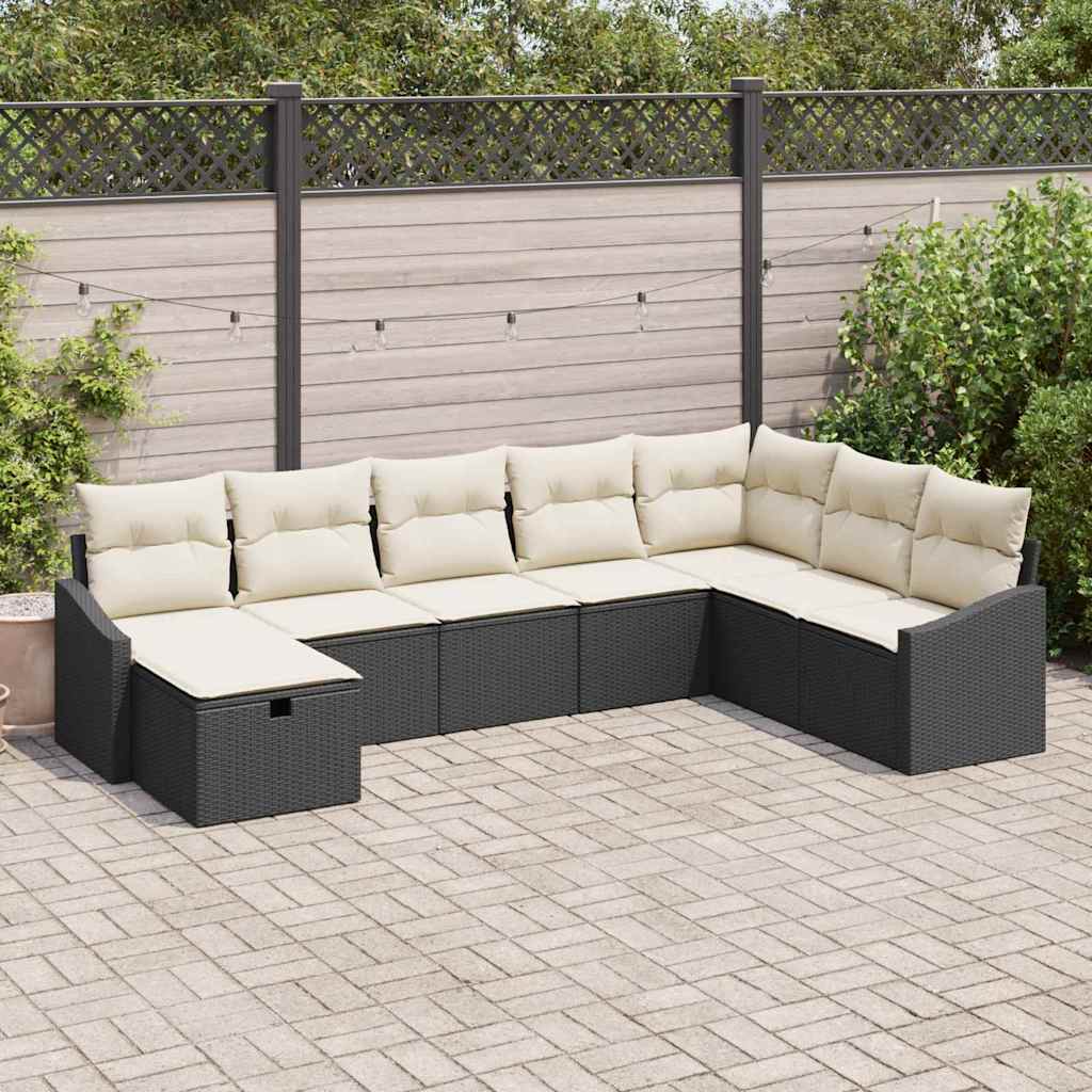 vidaXL Bankstel met kussen 9 pcs poly rattan