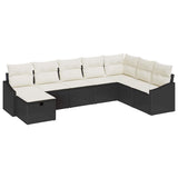 vidaXL Bankstel met kussen 9 pcs poly rattan