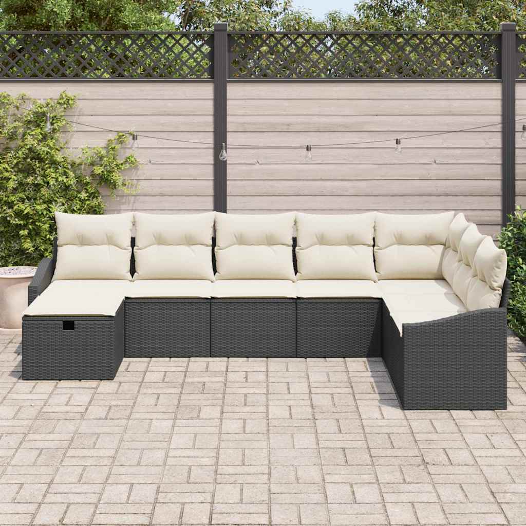 vidaXL Bankstel met kussen 9 pcs poly rattan