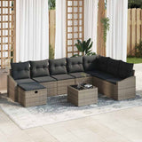 vidaXL Bankstel met kussen 9 pcs poly rattan