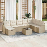 vidaXL Bankstel met kussen 9 pcs poly rattan