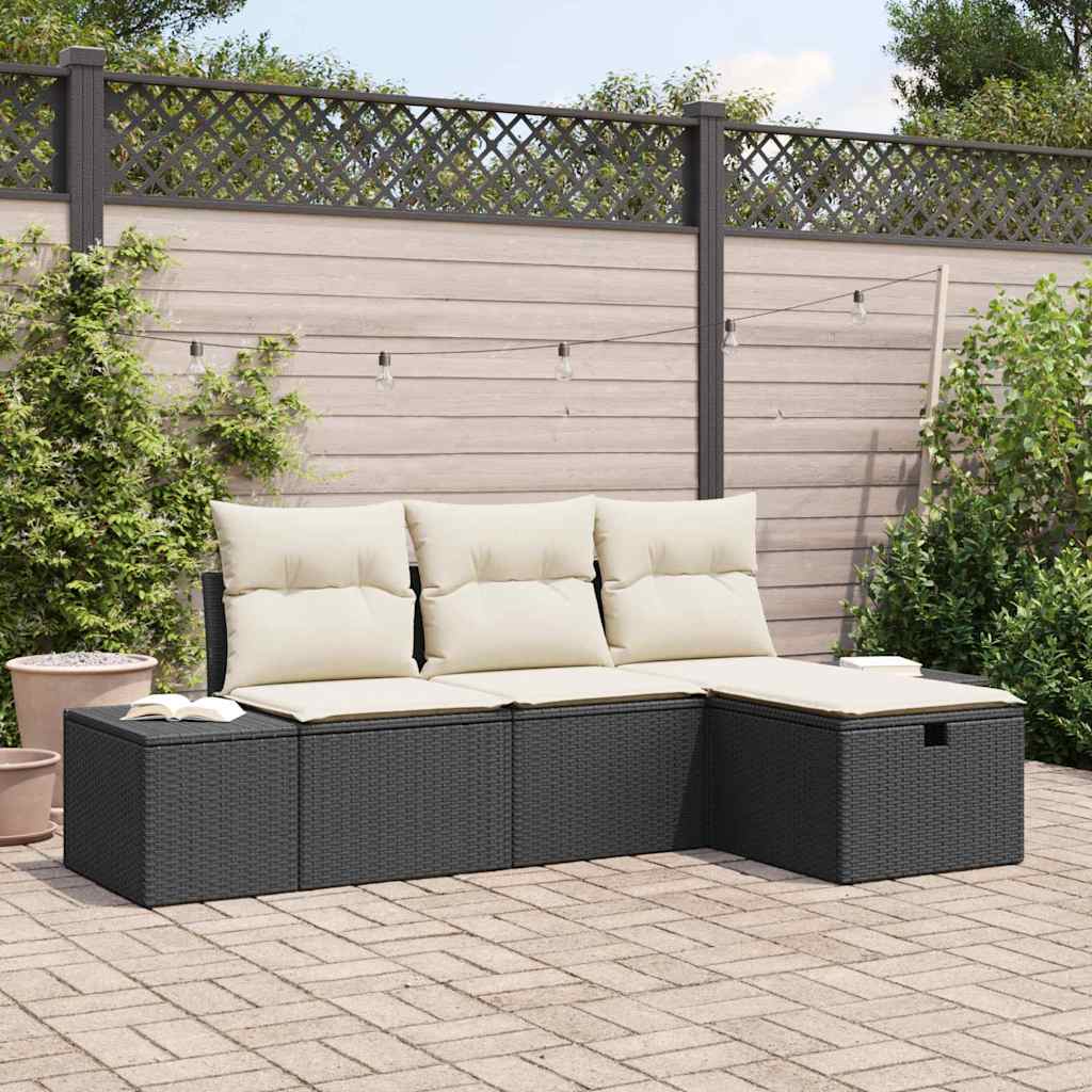 vidaXL Sofa Set with Cushions 4 pcs Poly Rattan