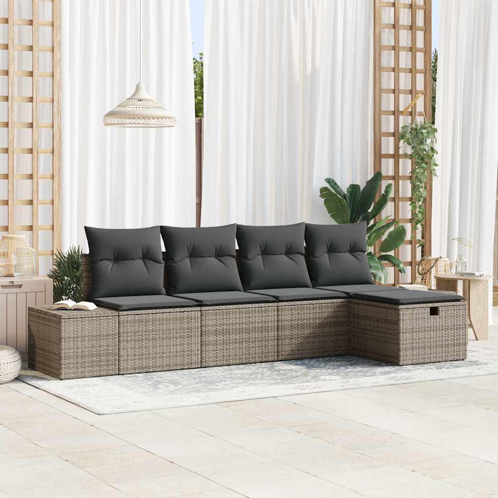 vidaXL Bankstel met kussen 5 pcs poly rattan