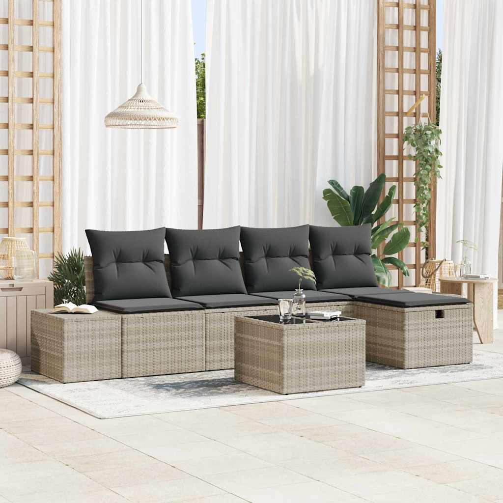 vidaXL Bankstel met kussen 5 pcs poly rattan