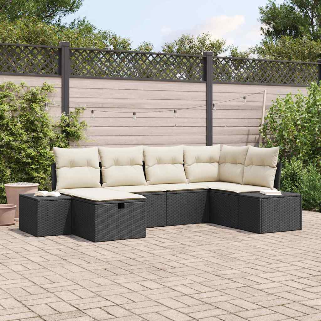vidaXL Bankstel met kussen 7 pcs poly rattan