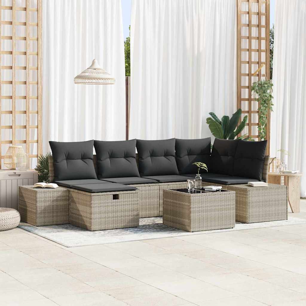 vidaXL Bankstel met kussen 7 pcs poly rattan