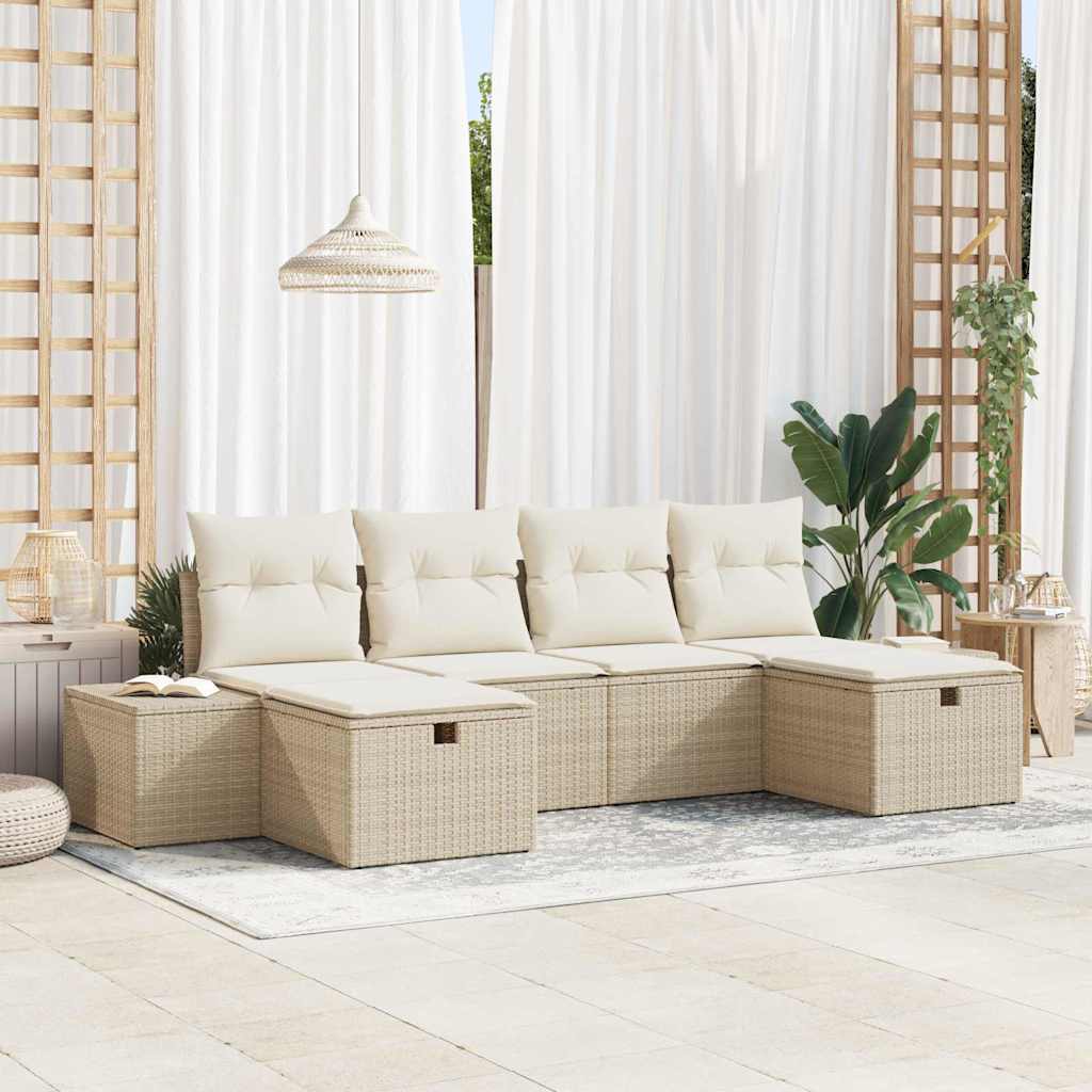 vidaXL Tuinbank Set met kussen met opslag 6 pcs poly rattan