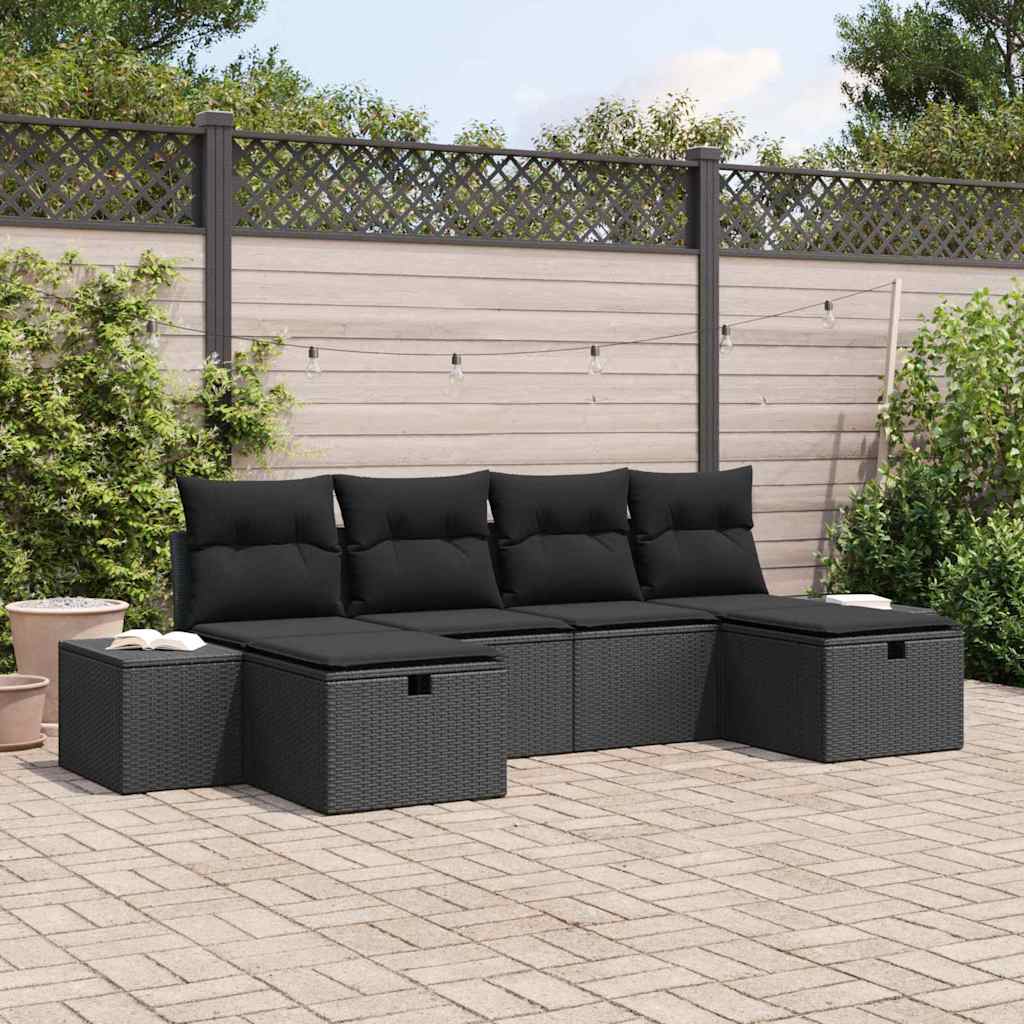 vidaXL Tuinbank Set met kussen met opslag 6 pcs poly rattan