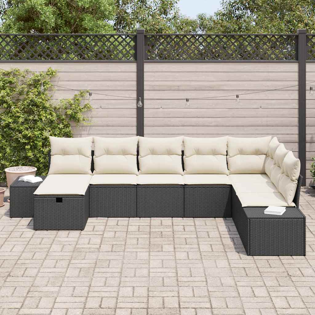 vidaXL Tuinbank Set met kussen 8 pcs Zwart Poly rattan