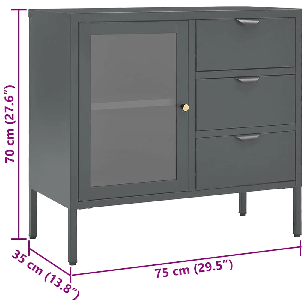 vidaXL Dressoir 75x35x70 cm staal en gehard glas zwart