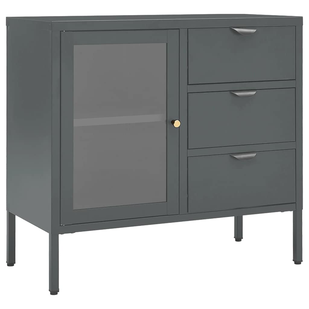 vidaXL Dressoir 75x35x70 cm staal en gehard glas zwart