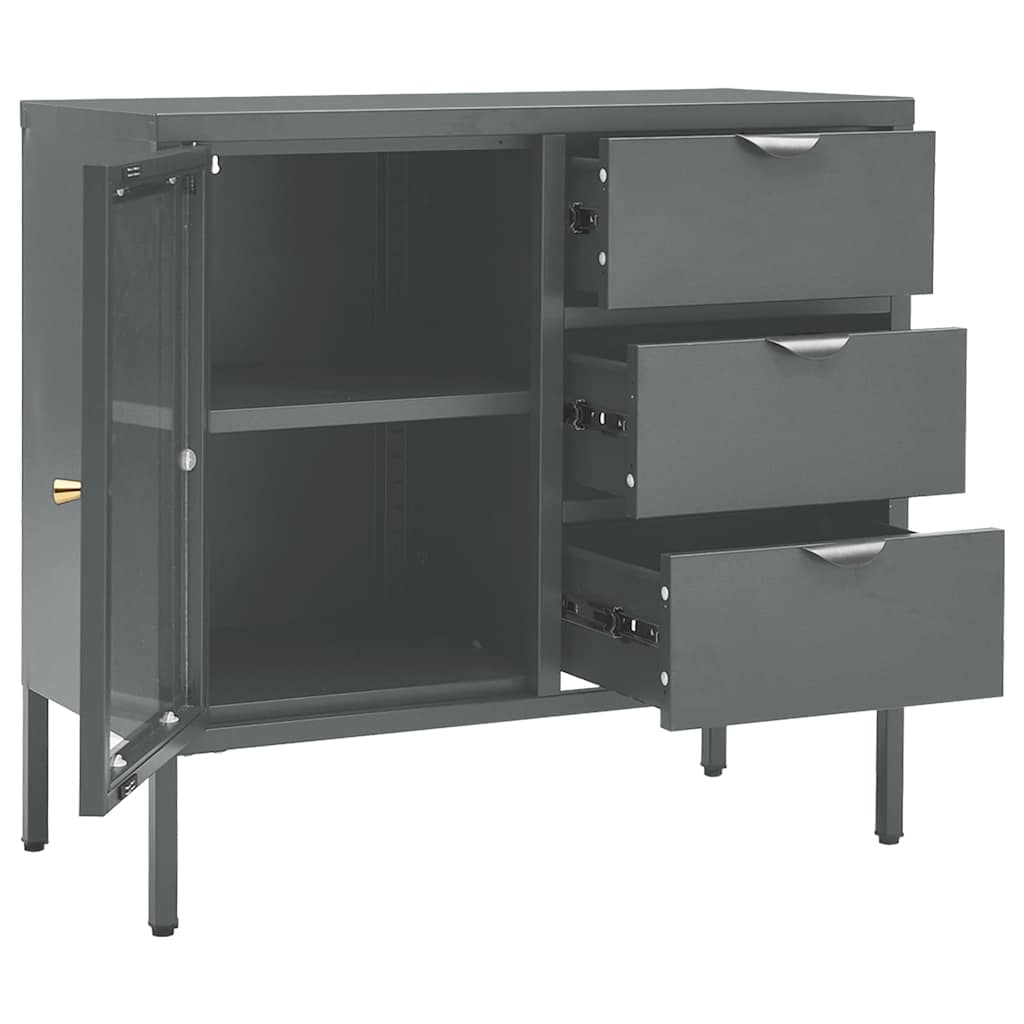 vidaXL Dressoir 75x35x70 cm staal en gehard glas zwart