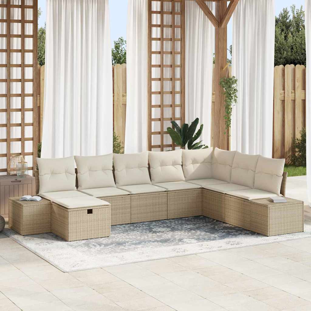 vidaXL Tuinbank Set met kussen 8 pcs Zwart Poly rattan
