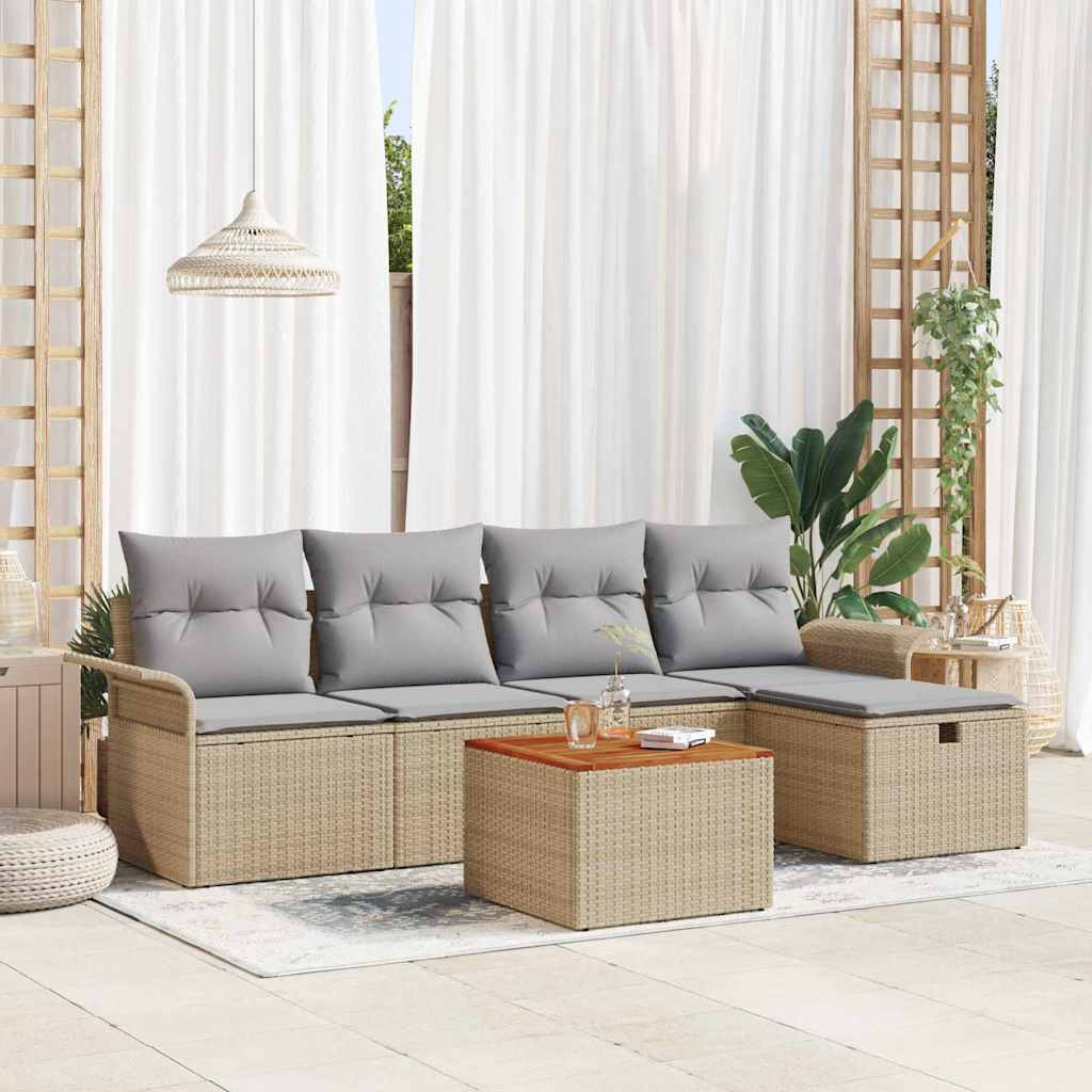vidaXL Tuinbank Set met kussen met opslag 6 pcs Zwart Poly rattan