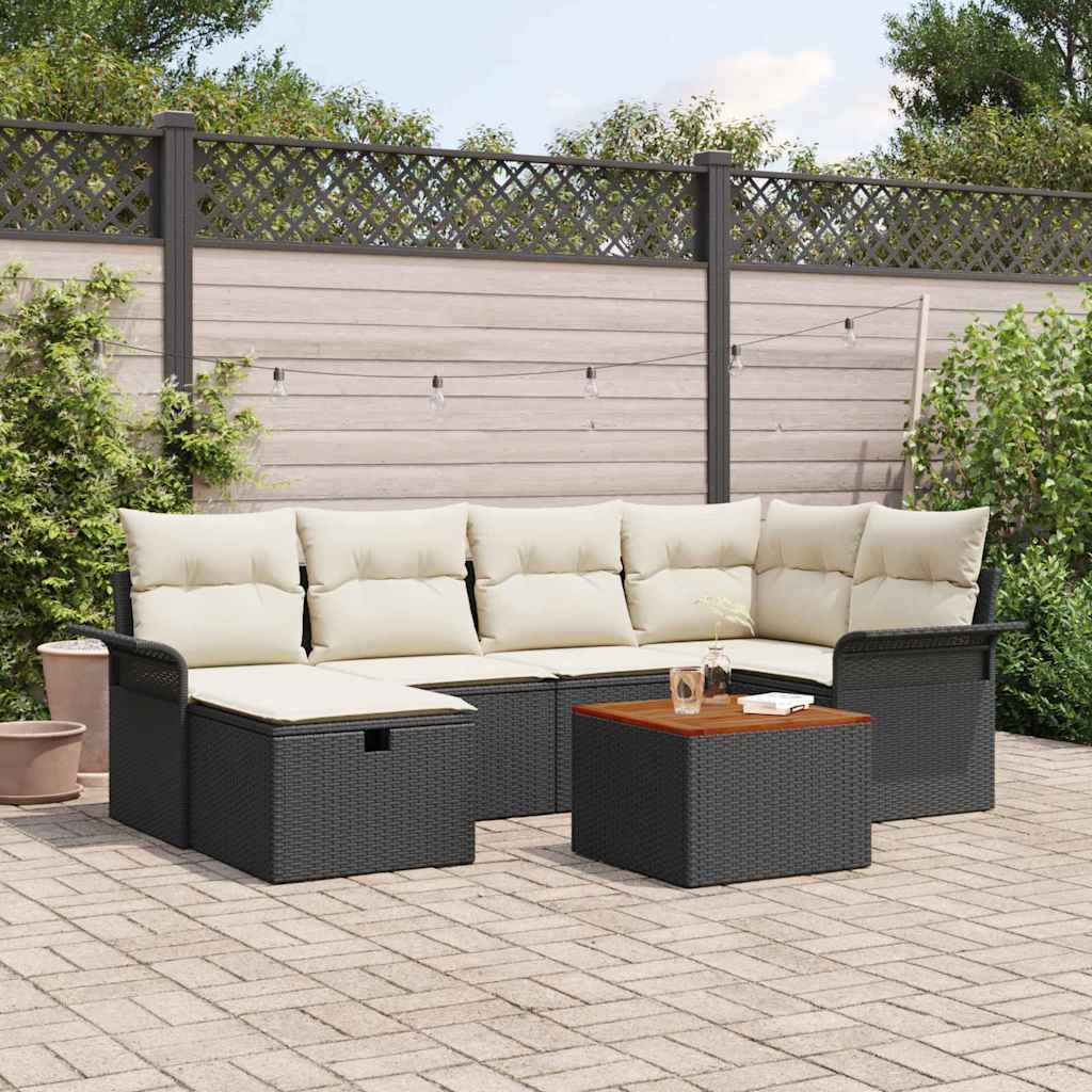 vidaXL Tuinbank Set met kussen met opslag 7 pcs Zwart Poly rattan