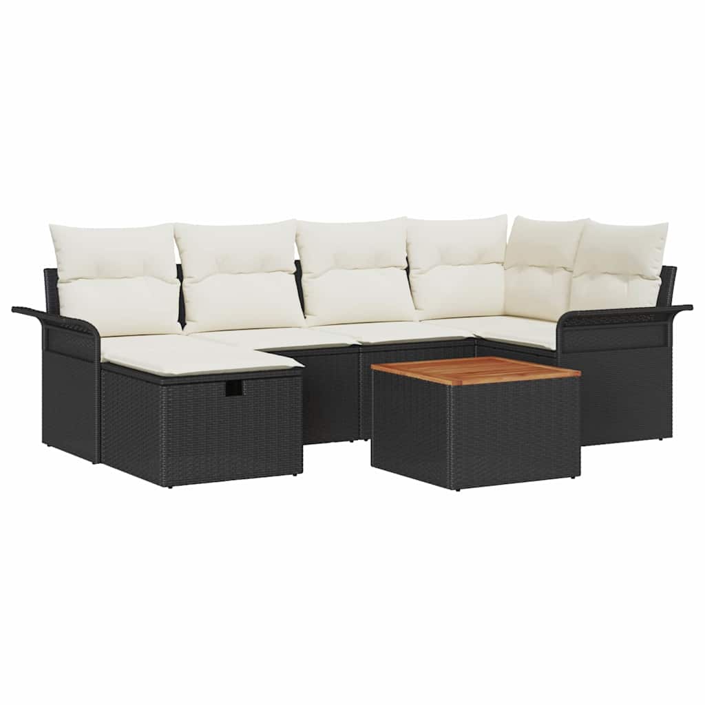 vidaXL Tuinbank Set met kussen met opslag 7 pcs Zwart Poly rattan