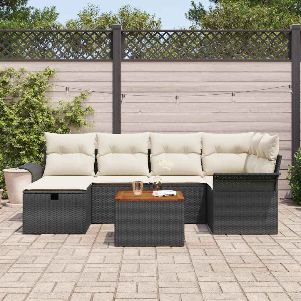 vidaXL Tuinbank Set met kussen met opslag 7 pcs Zwart Poly rattan