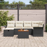 vidaXL Tuinbank Set met kussen met opslag 7 pcs Zwart Poly rattan