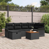 vidaXL Tuinbank Set met kussen met opslag 7 pcs Zwart Poly rattan
