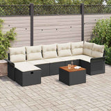 vidaXL Tuinbank Set met kussen met opslag 8 pcs Zwart Poly rattan