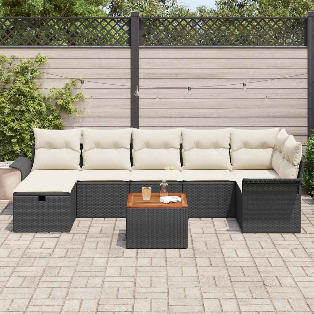 vidaXL Tuinbank Set met kussen met opslag 8 pcs Zwart Poly rattan