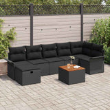 vidaXL Tuinbank Set met kussen met opslag 8 pcs Zwart Poly rattan