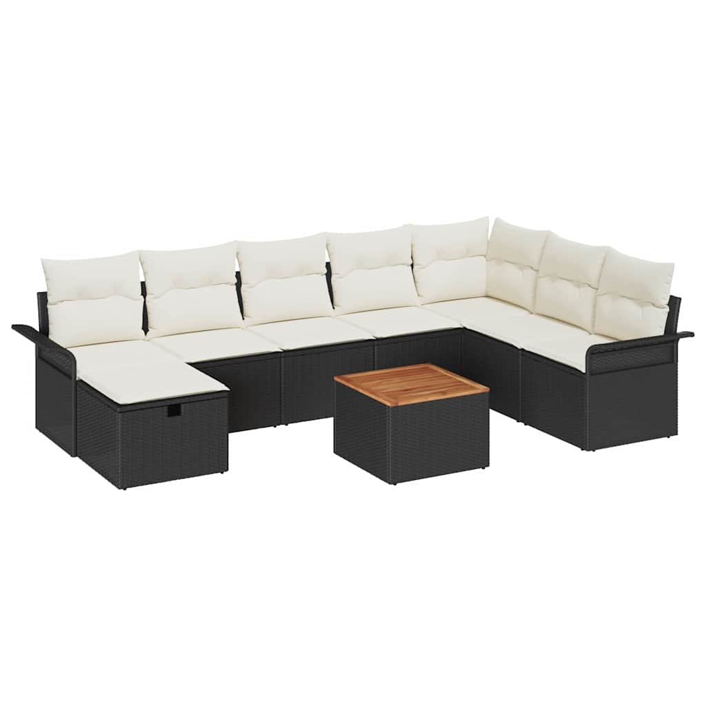 vidaXL Tuinbank Set met kussen met opslag 9 pcs Zwart Poly rattan