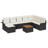 vidaXL Tuinbank Set met kussen met opslag 9 pcs Zwart Poly rattan