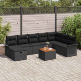 vidaXL Tuinbank Set met kussen met opslag 9 pcs Zwart Poly rattan