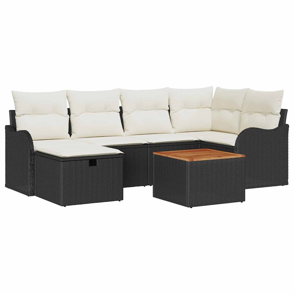 vidaXL Tuinbank Set met kussen met opslag 7 pcs Zwart Poly rattan