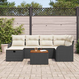 vidaXL Tuinbank Set met kussen met opslag 7 pcs Zwart Poly rattan