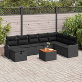vidaXL Tuinbank Set met kussen met opslag 9 pcs Zwart Poly rattan