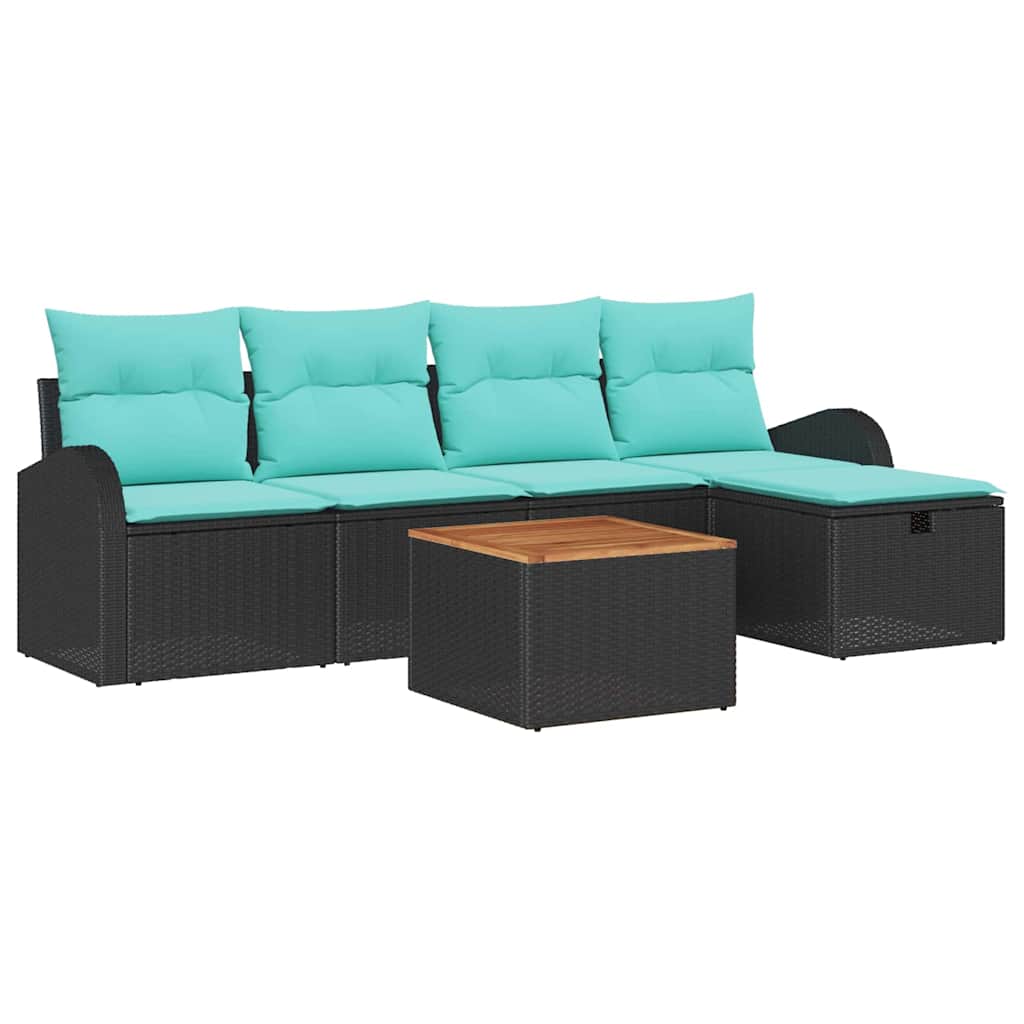vidaXL Tuinbank Set met kussen met opslag 6 pcs Zwart Poly rattan