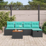 vidaXL Tuinbank Set met kussen met opslag 6 pcs Zwart Poly rattan