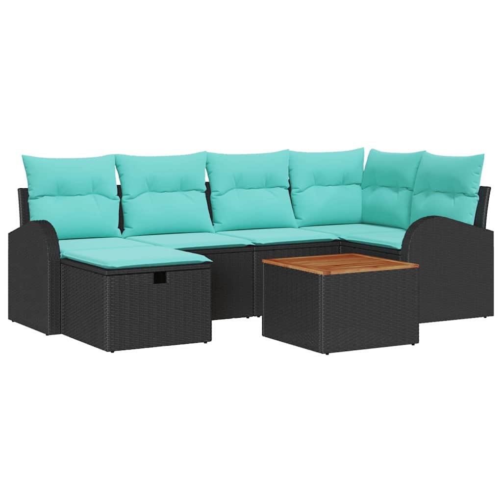 vidaXL Tuinbank Set met kussen met opslag 7 pcs Zwart Poly rattan