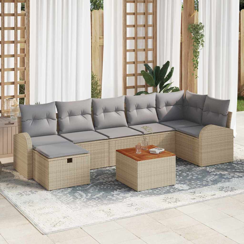 vidaXL Tuinbank Set met kussen met opslag 8 pcs Zwart Poly rattan