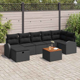 vidaXL Tuinbank Set met kussen met opslag 8 pcs Zwart Poly rattan