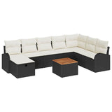 vidaXL Tuinbank Set met kussen met opslag 9 pcs Zwart Poly rattan