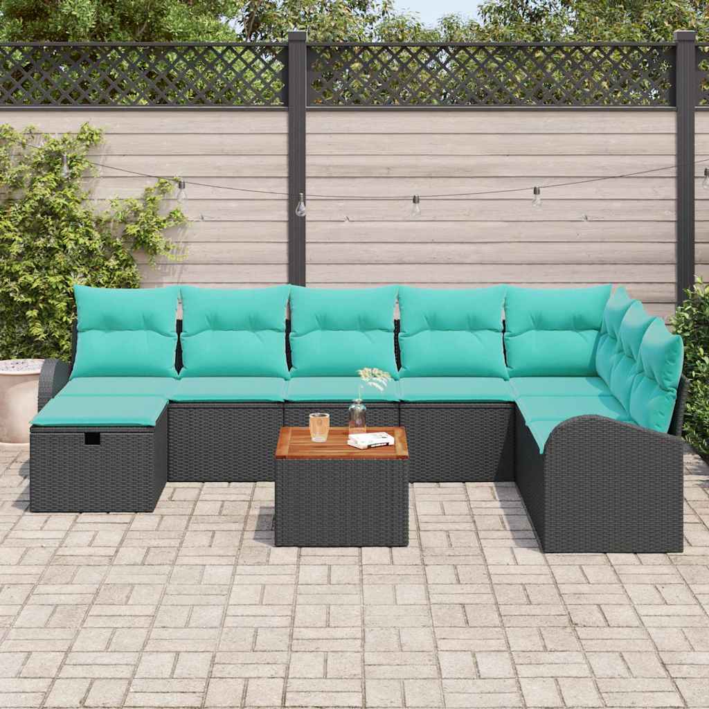 vidaXL Tuinbank Set met kussen met opslag 9 pcs Zwart Poly rattan