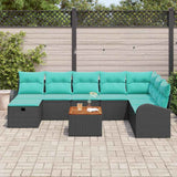 vidaXL Tuinbank Set met kussen met opslag 9 pcs Zwart Poly rattan