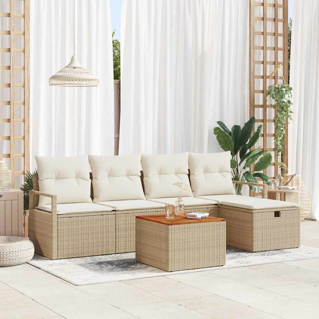 vidaXL Tuinbank Set met kussen met opslag 6 pcs Zwart Poly rattan