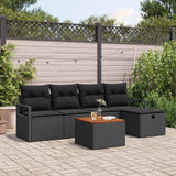 vidaXL Tuinbank Set met kussen met opslag 6 pcs Zwart Poly rattan
