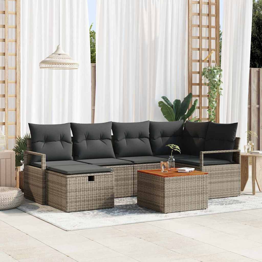 vidaXL Tuinbank Set met kussen met opslag 7 pcs Zwart Poly rattan