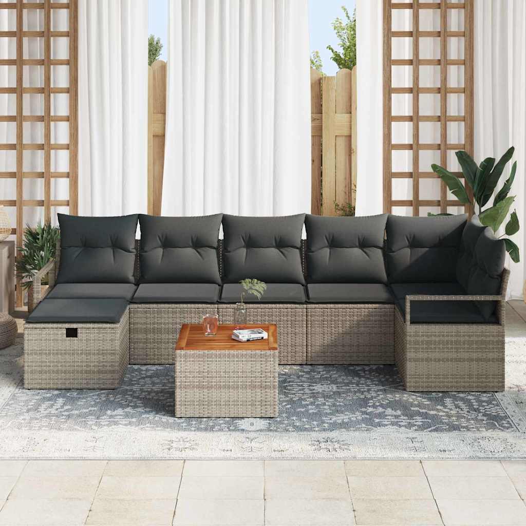 vidaXL Tuinbank Set met kussen met opslag 8 pcs Zwart Poly rattan