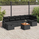 vidaXL Tuinbank Set met kussen met opslag 8 pcs Zwart Poly rattan